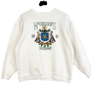 Vintage 90s Mens XL McCulloch’s Pub Scotland Sweatshirt Crew Fleece White Flaws